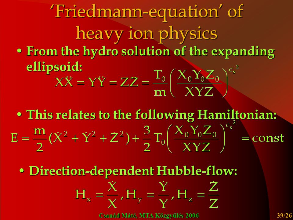 ‘Friedmann-equation’ of heavy ion physics