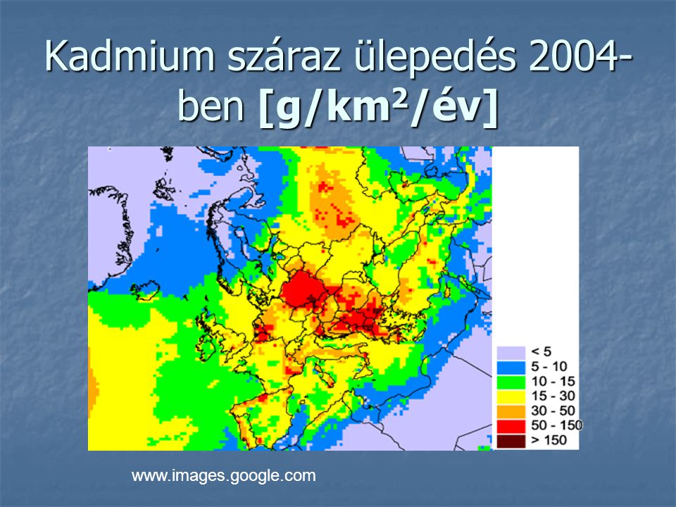 Kadmium száraz ülepedés 2004-ben [g/km2/év]