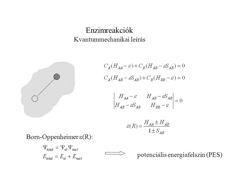 Enzimreakciók Kvantummechanikai leírás Born-Oppenheimer e(R):