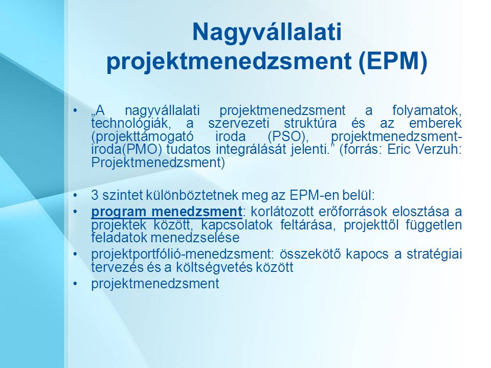 Nagyvállalati projektmenedzsment (EPM)