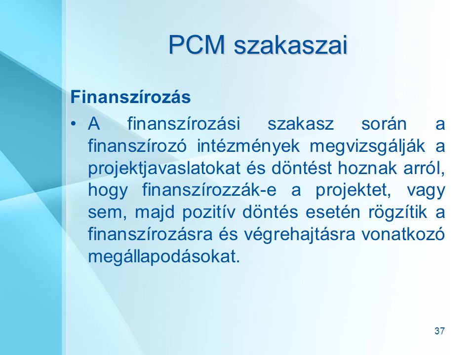 PCM szakaszai Finanszírozás