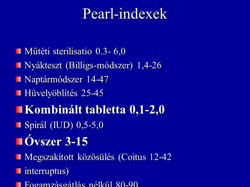fogamzásgátló módszerek pearl indexe)