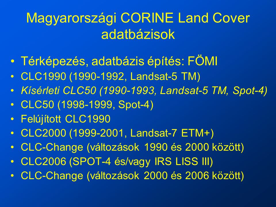 Magyarországi CORINE Land Cover adatbázisok