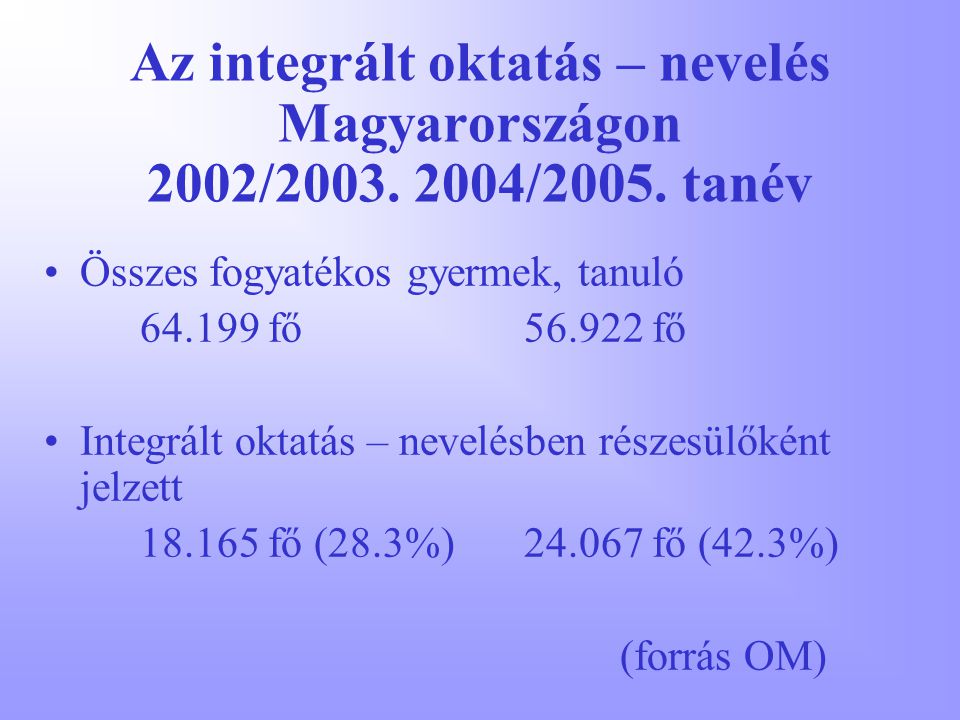 Az integrált oktatás – nevelés Magyarországon 2002/ /2005