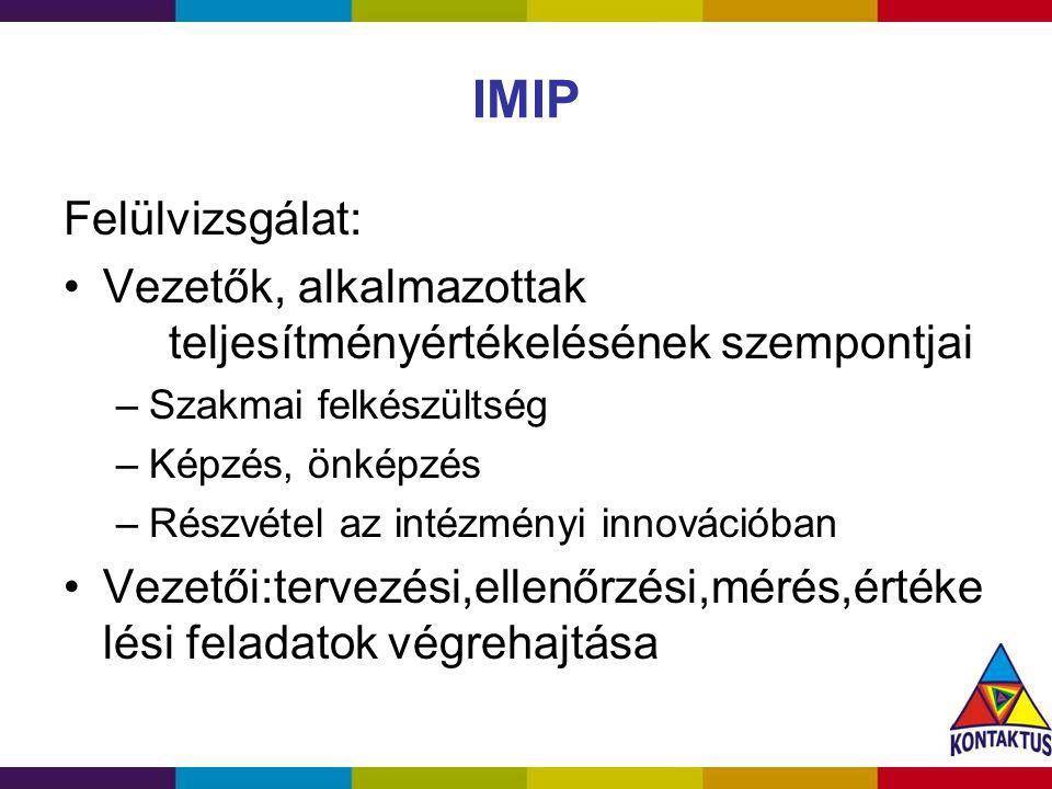 IMIP Felülvizsgálat: Vezetők, alkalmazottak teljesítményértékelésének szempontjai. Szakmai felkészültség.