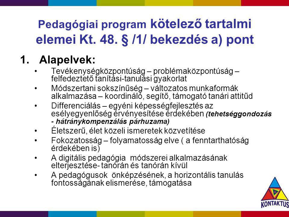 Pedagógiai program kötelező tartalmi elemei Kt. 48