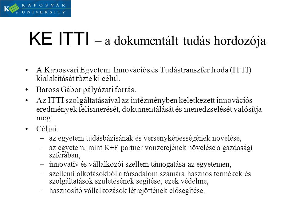 KE ITTI – a dokumentált tudás hordozója