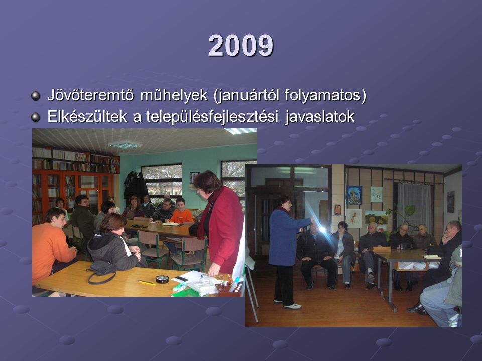 2009 Jövőteremtő műhelyek (januártól folyamatos)