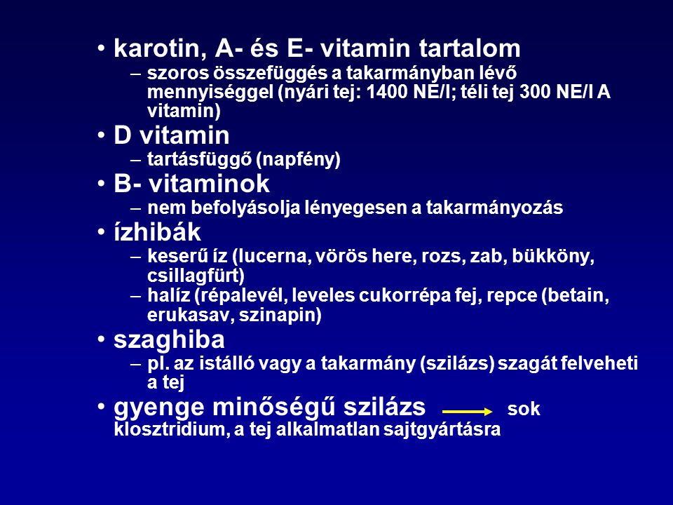 karotin, A- és E- vitamin tartalom