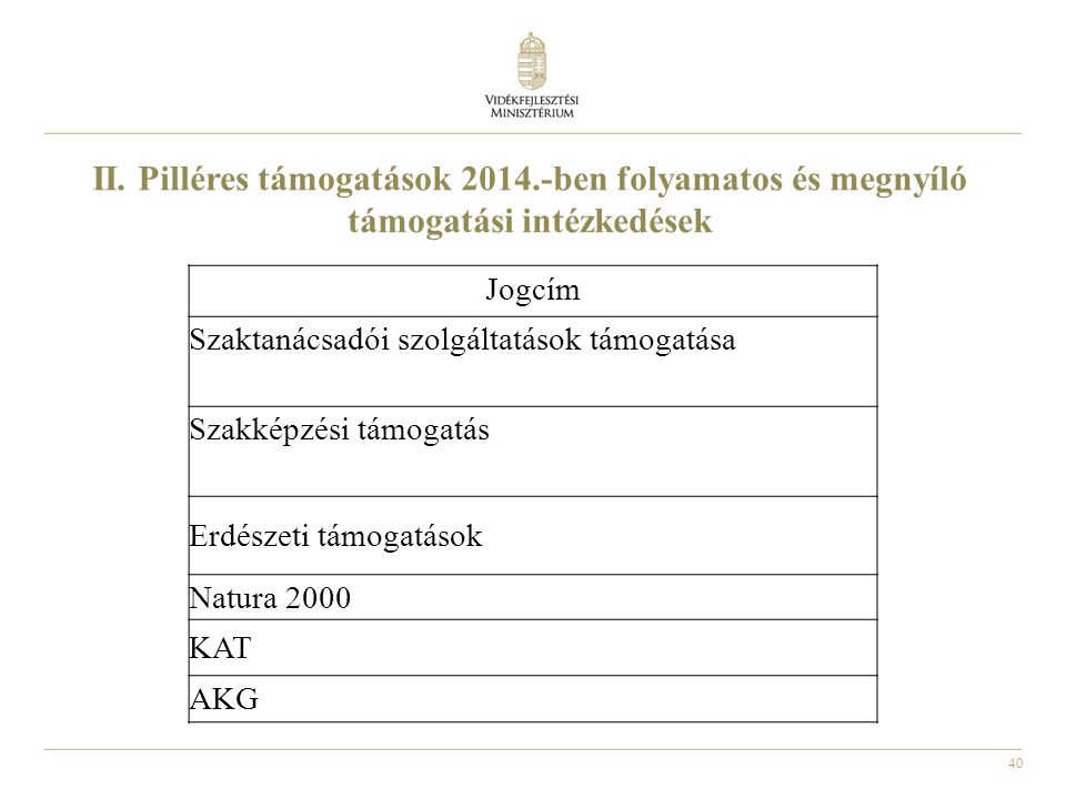 II. Pilléres támogatások 2014
