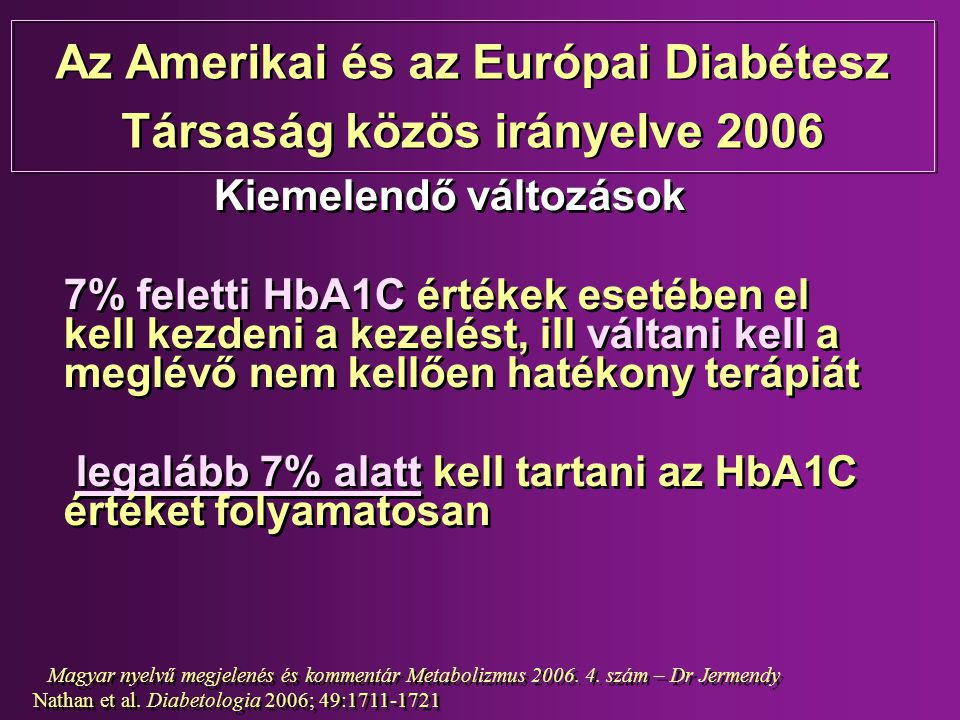 Az Amerikai és az Európai Diabétesz Társaság közös irányelve 2006