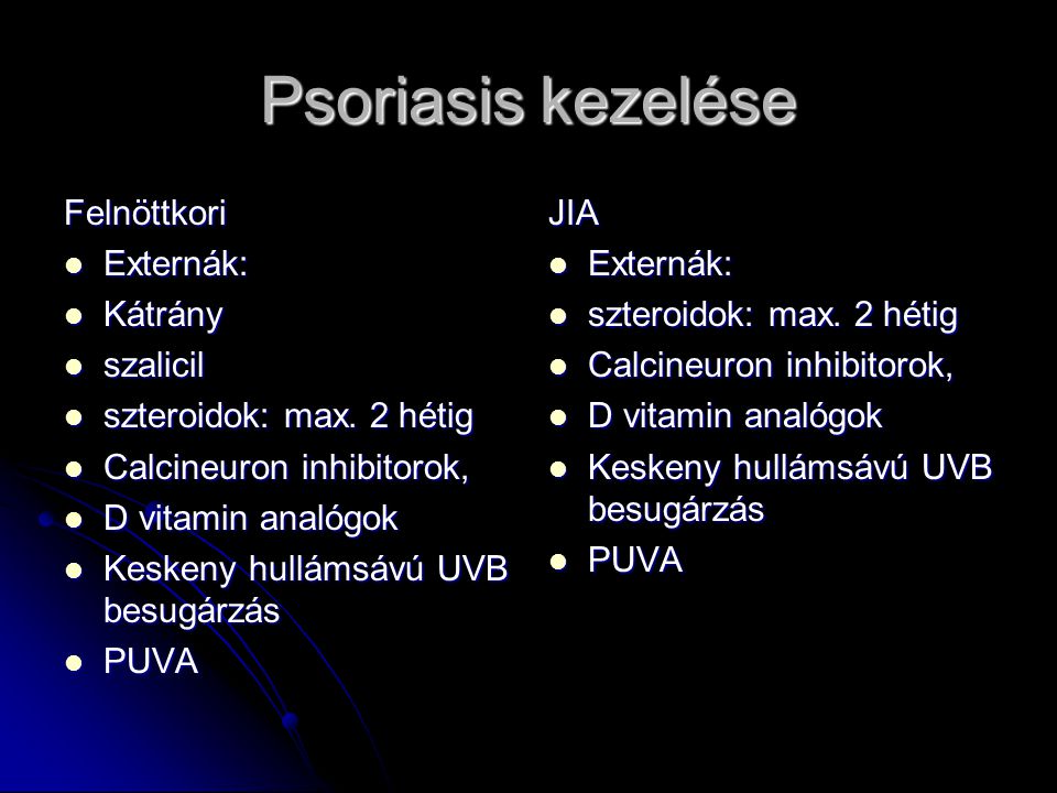 Psoriasis kezelése Felnöttkori Externák: Kátrány szalicil