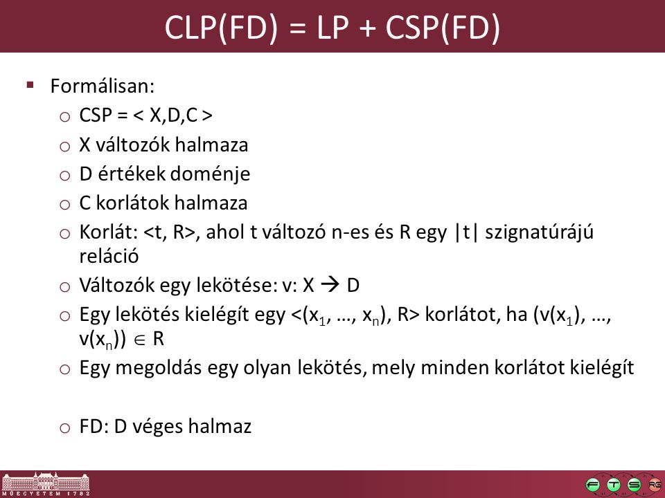 CLP(FD) = LP + CSP(FD) Formálisan: CSP = < X,D,C >