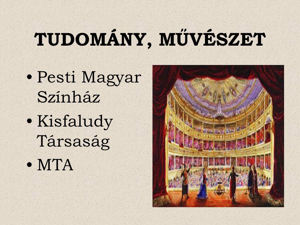 TUDOMÁNY, MŰVÉSZET Pesti Magyar Színház Kisfaludy Társaság MTA
