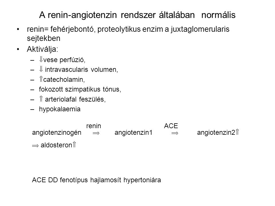 A renin-angiotenzin rendszer általában normális