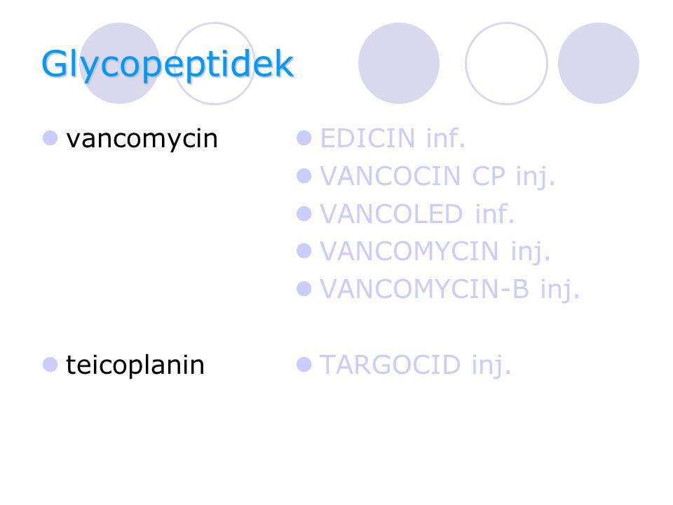 Glycopeptidek vancomycin teicoplanin EDICIN inf. VANCOCIN CP inj.