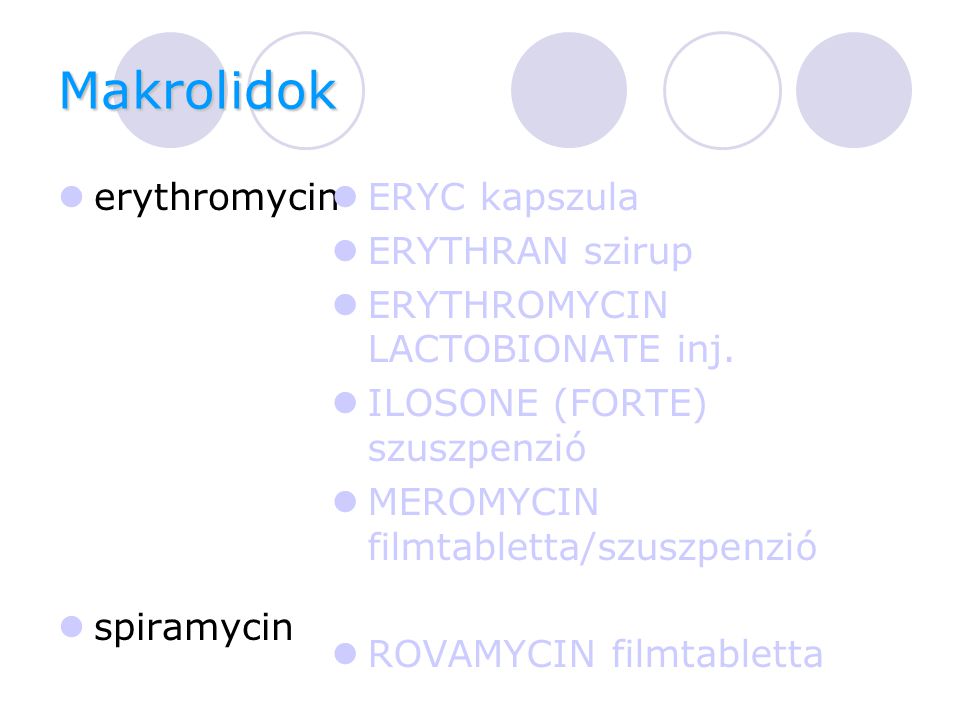 Makrolidok erythromycin spiramycin ERYC kapszula ERYTHRAN szirup