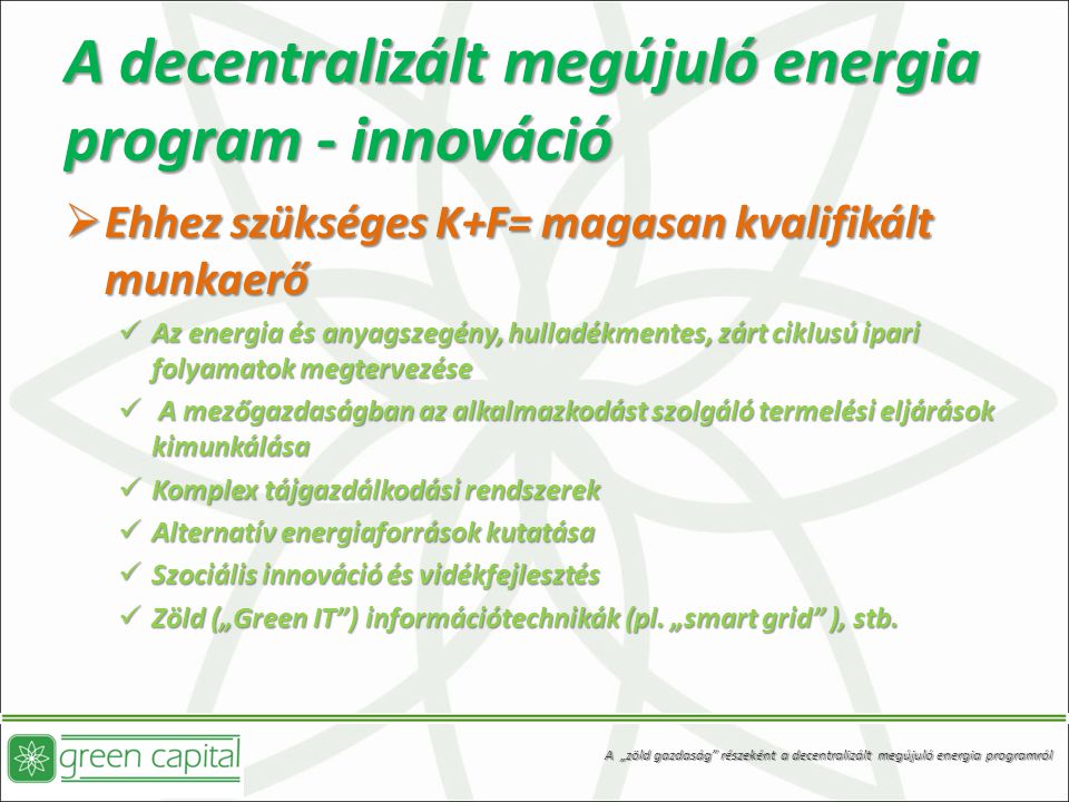 A decentralizált megújuló energia program - innováció
