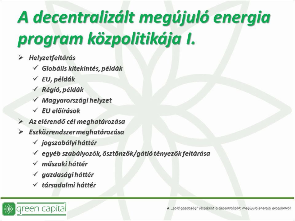 A decentralizált megújuló energia program közpolitikája I.