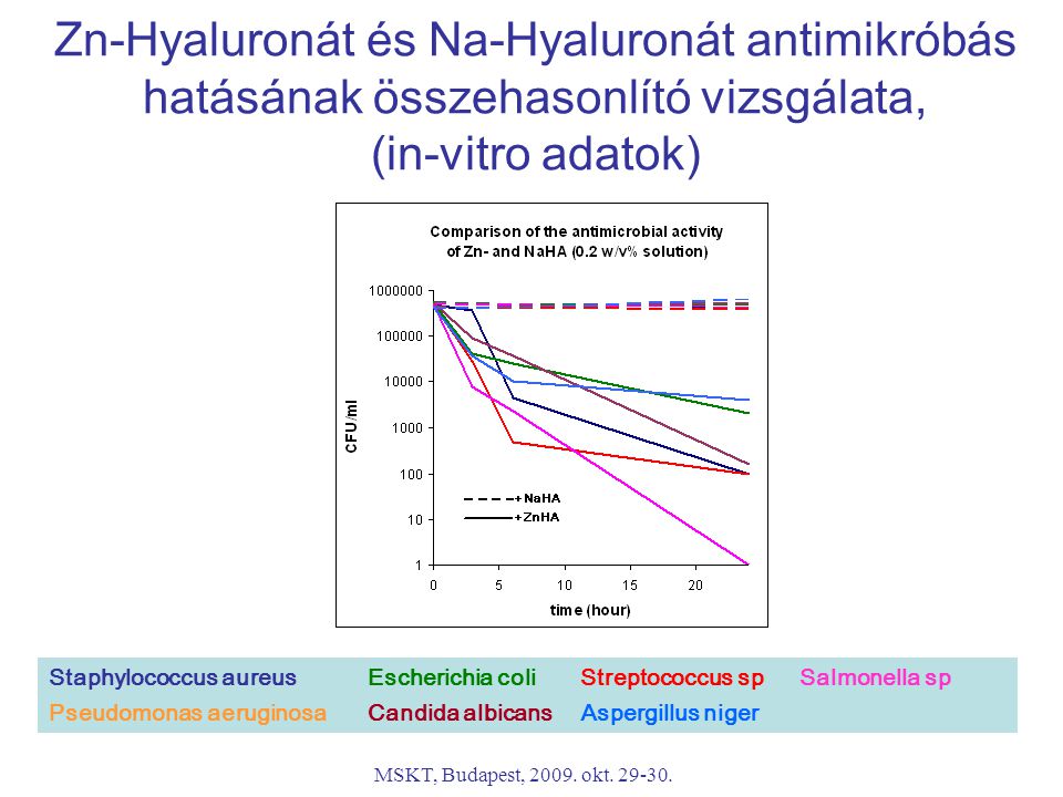 Zn-Hyaluronát és Na-Hyaluronát antimikróbás hatásának összehasonlító vizsgálata, (in-vitro adatok)