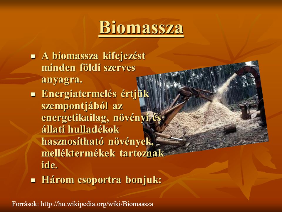 Biomassza A biomassza kifejezést minden földi szerves anyagra.