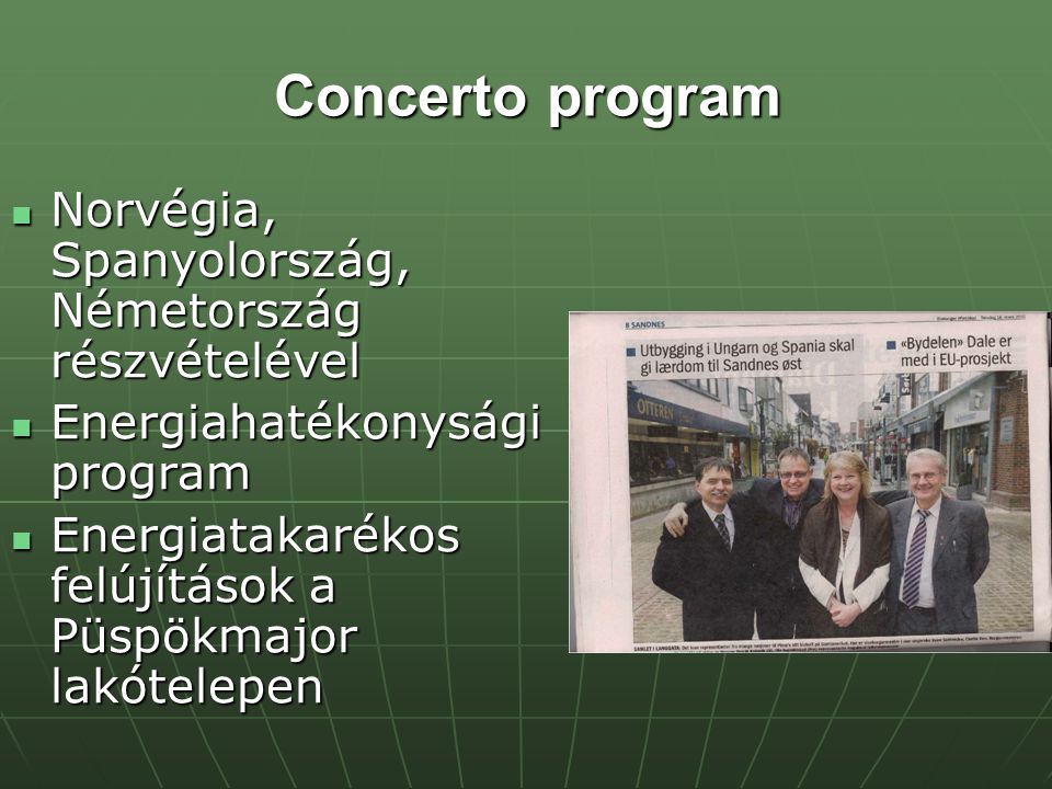 Concerto program Norvégia, Spanyolország, Németország részvételével