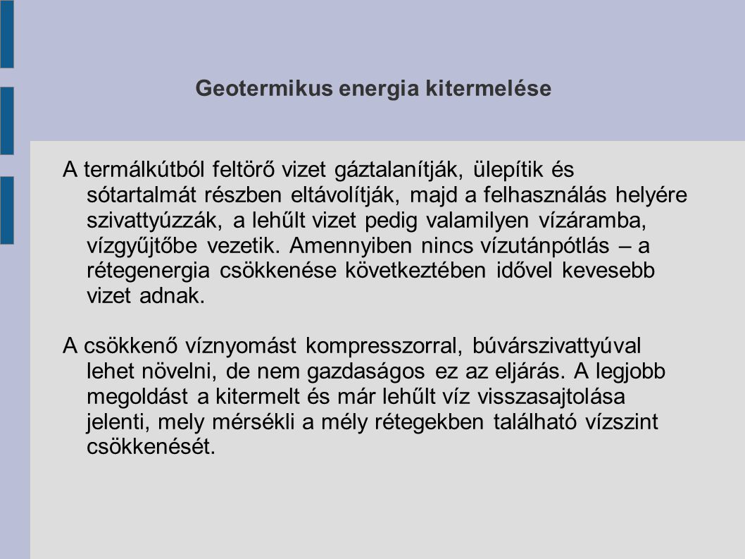 Geotermikus energia kitermelése