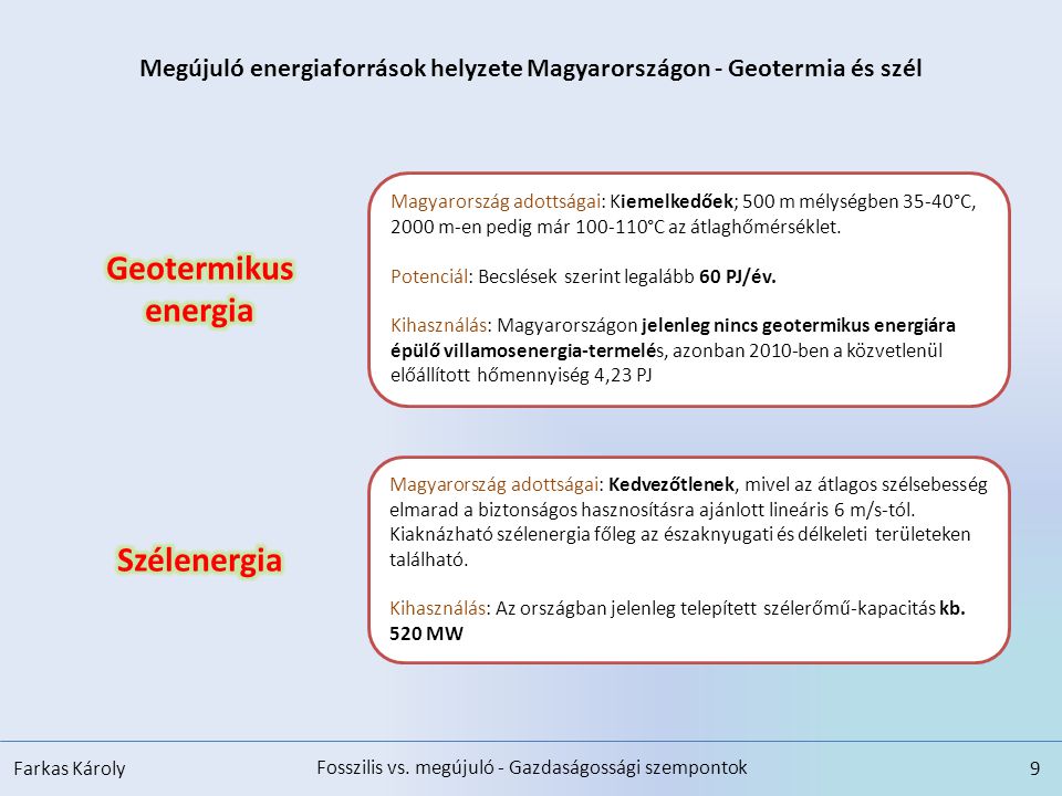 Megújuló energiaforrások helyzete Magyarországon - Geotermia és szél