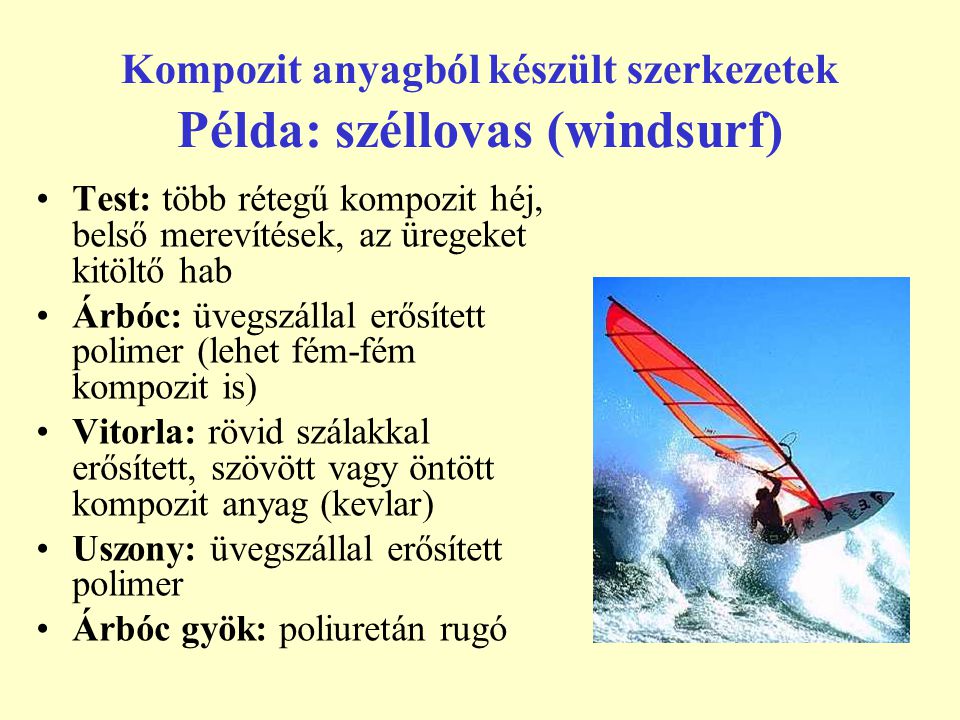 Kompozit anyagból készült szerkezetek Példa: széllovas (windsurf)