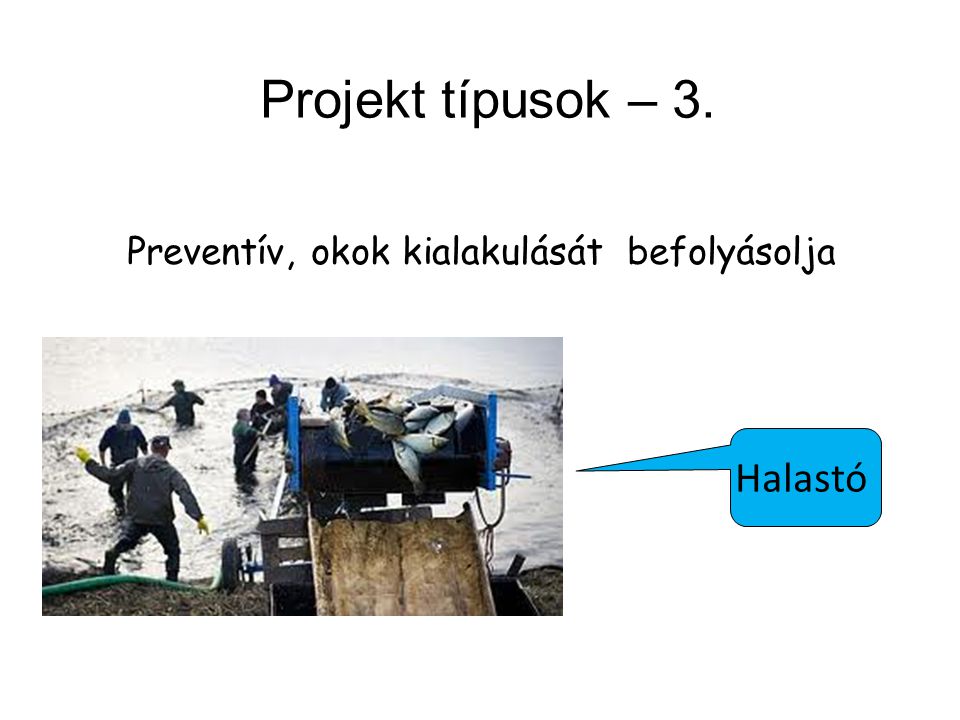 Projekt típusok – 3. Preventív, okok kialakulását befolyásolja Halastó