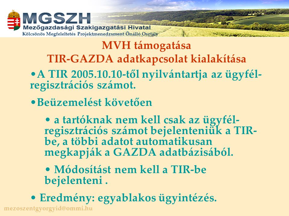 TIR-GAZDA adatkapcsolat kialakítása