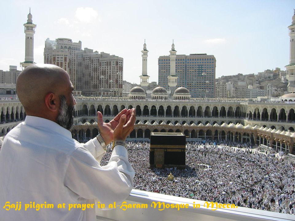 Hajj pilgrim at prayer in al-Haram Mosque in Mecca.