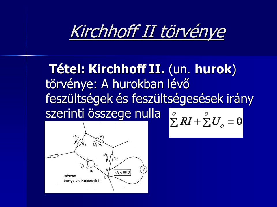 Kirchhoff II törvénye Tétel: Kirchhoff II. (un.