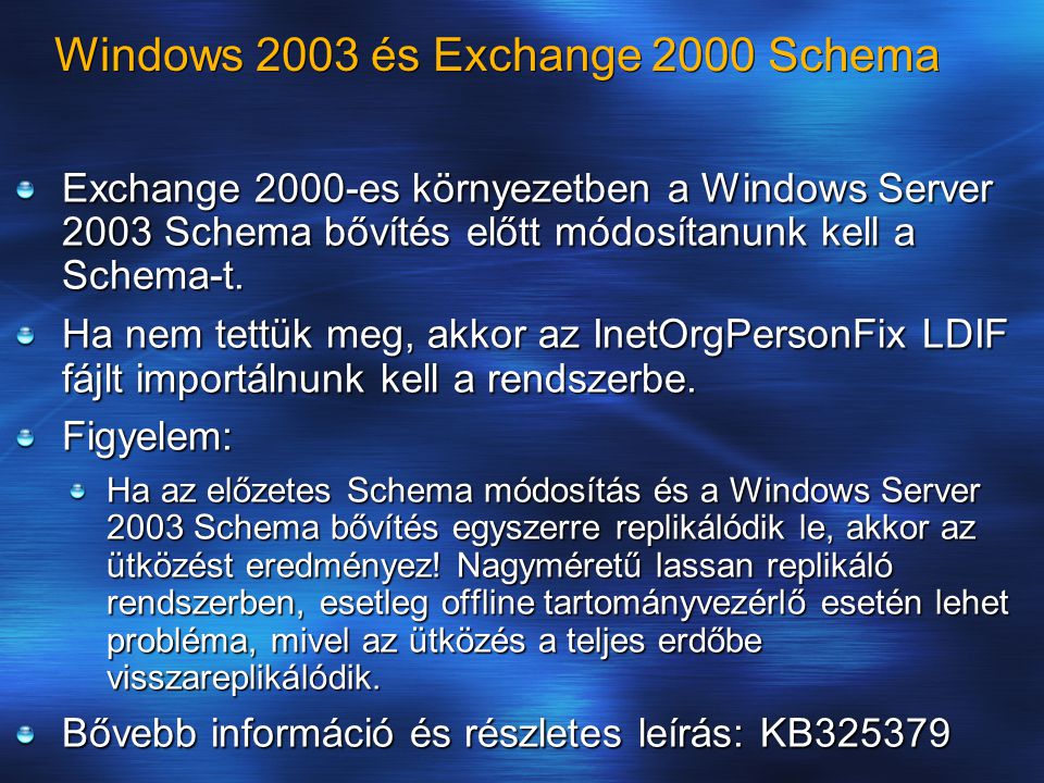 Windows 2003 és Exchange 2000 Schema