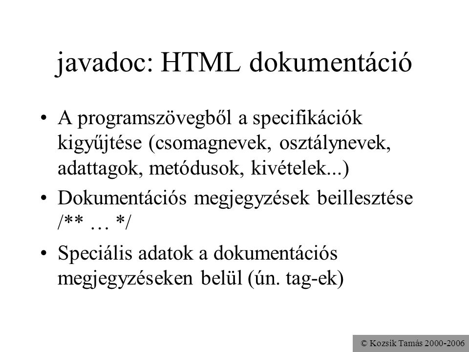 javadoc: HTML dokumentáció