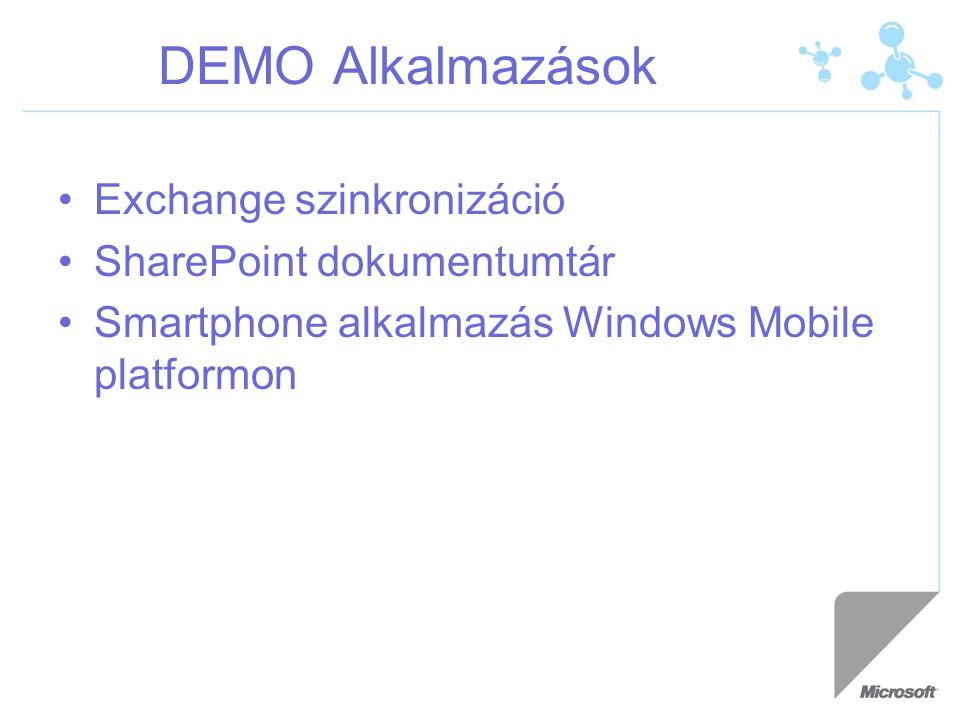 DEMO Alkalmazások Exchange szinkronizáció SharePoint dokumentumtár