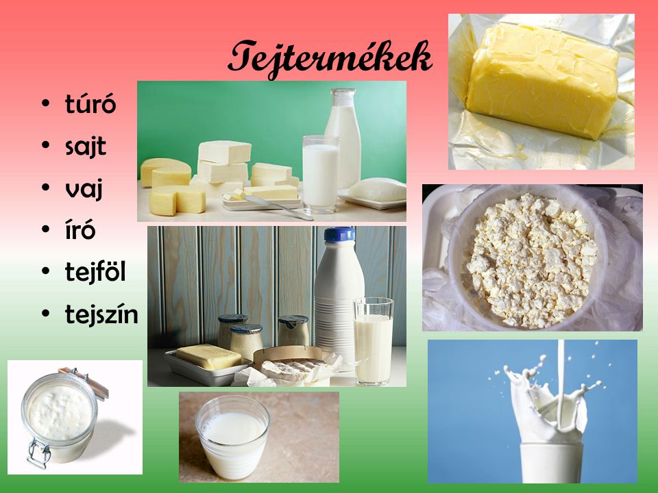 Tejtermékek túró sajt vaj író tejföl tejszín