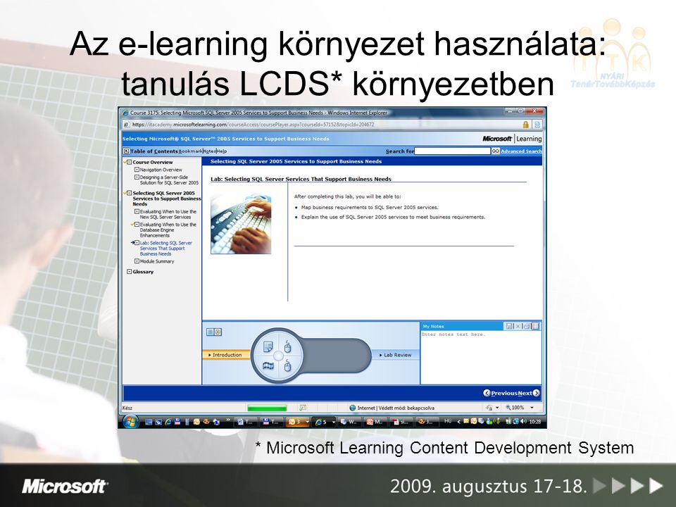 Az e-learning környezet használata: tanulás LCDS* környezetben