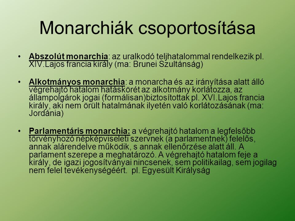 Monarchiák csoportosítása