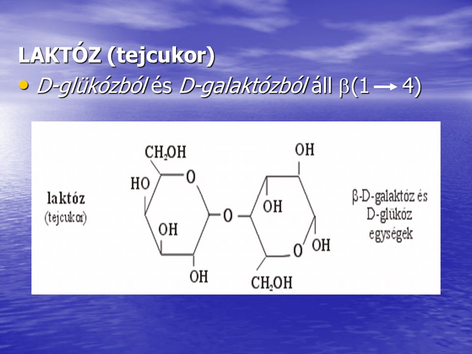 LAKTÓZ (tejcukor) D-glükózból és D-galaktózból áll (1 4)