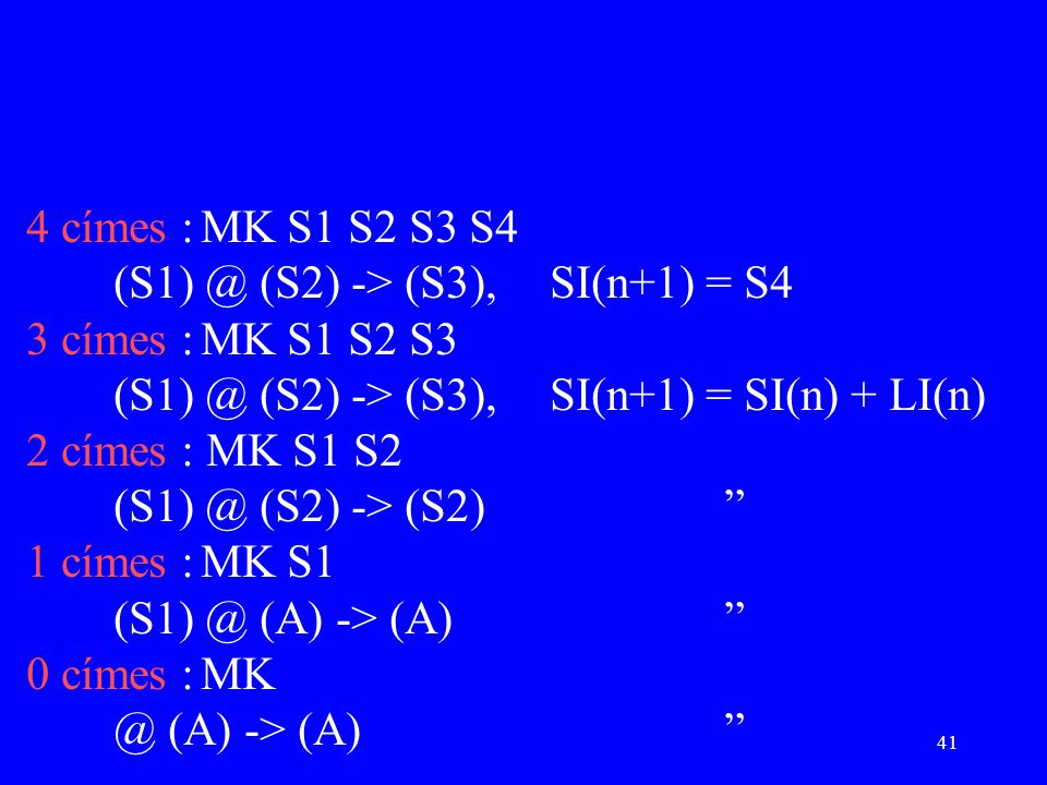 4 címes : MK S1 S2 S3 S4 (S2) -> (S3), SI(n+1) = S4. 3 címes : MK S1 S2 S3. (S2) -> (S3), SI(n+1) = SI(n) + LI(n)