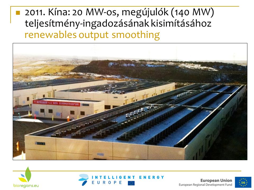 2011. Kína: 20 MW-os, megújulók (140 MW) teljesítmény-ingadozásának kisimításához