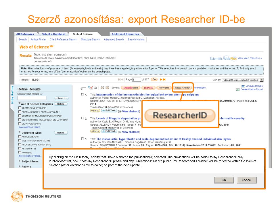 Szerző azonosítása: export Researcher ID-be