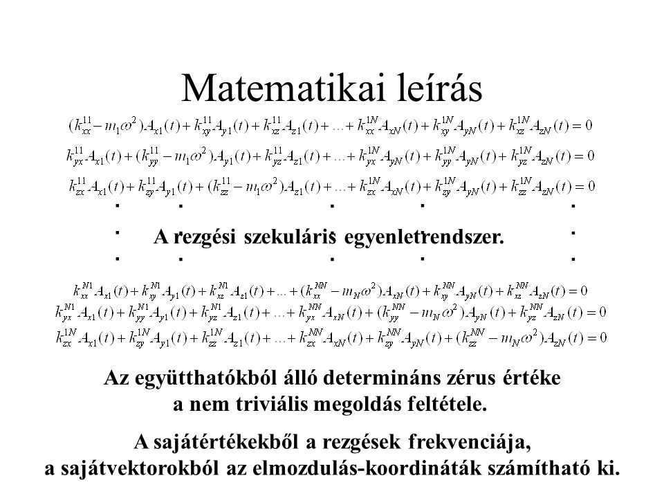Matematikai leírás A rezgési szekuláris egyenletrendszer.