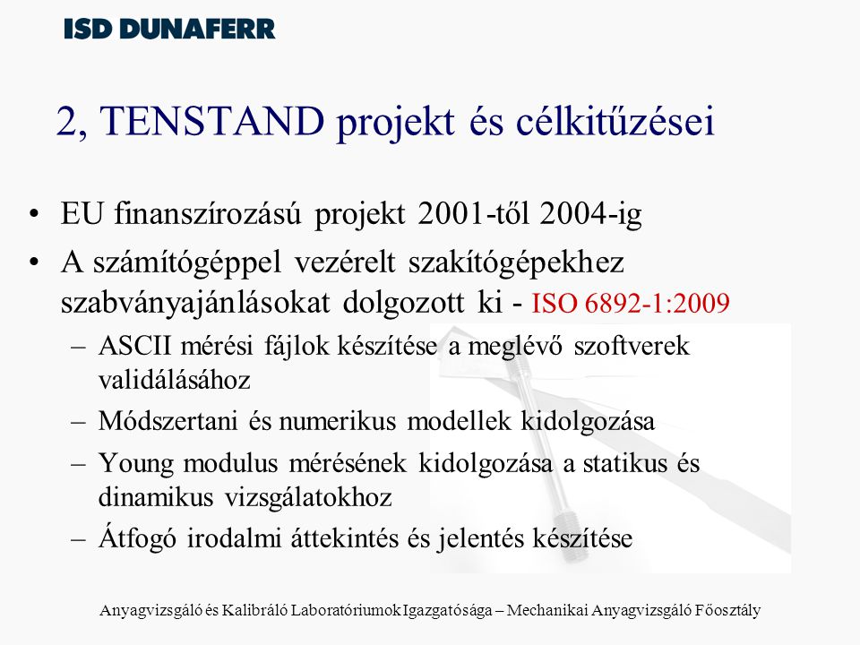 2, TENSTAND projekt és célkitűzései
