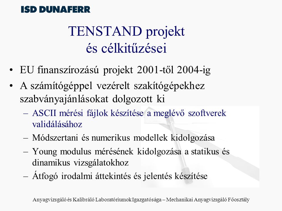 TENSTAND projekt és célkitűzései
