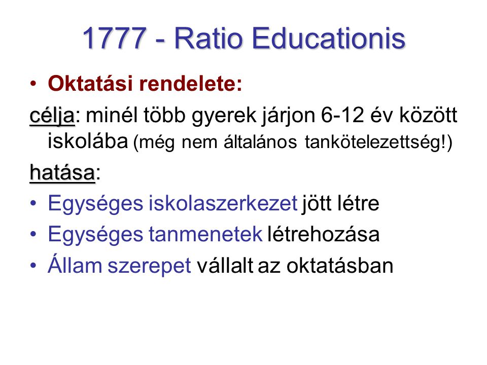 Ratio Educationis Oktatási rendelete: