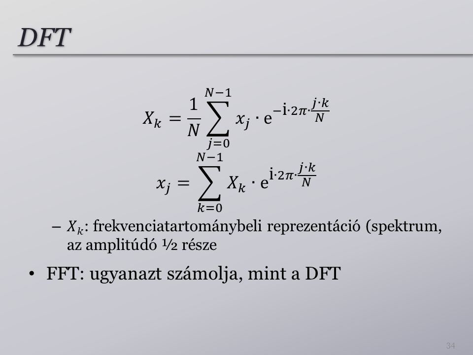 DFT 𝑋 𝑘 = 1 𝑁 𝑗=0 𝑁−1 𝑥 𝑗 ∙ e −i∙2𝜋∙ 𝑗∙𝑘 𝑁