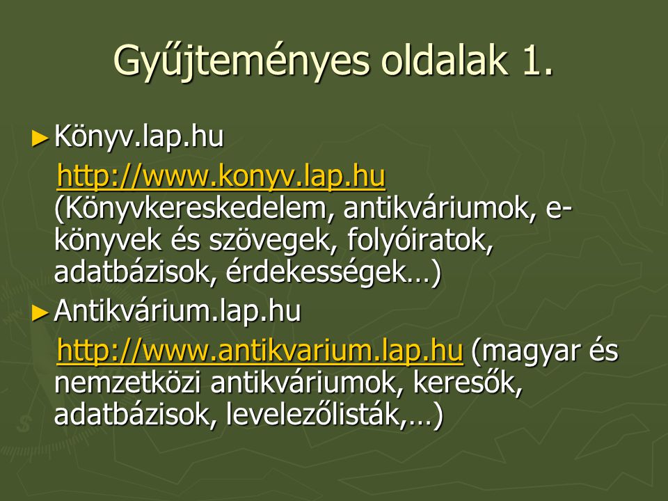 Gyűjteményes oldalak 1. Könyv.lap.hu