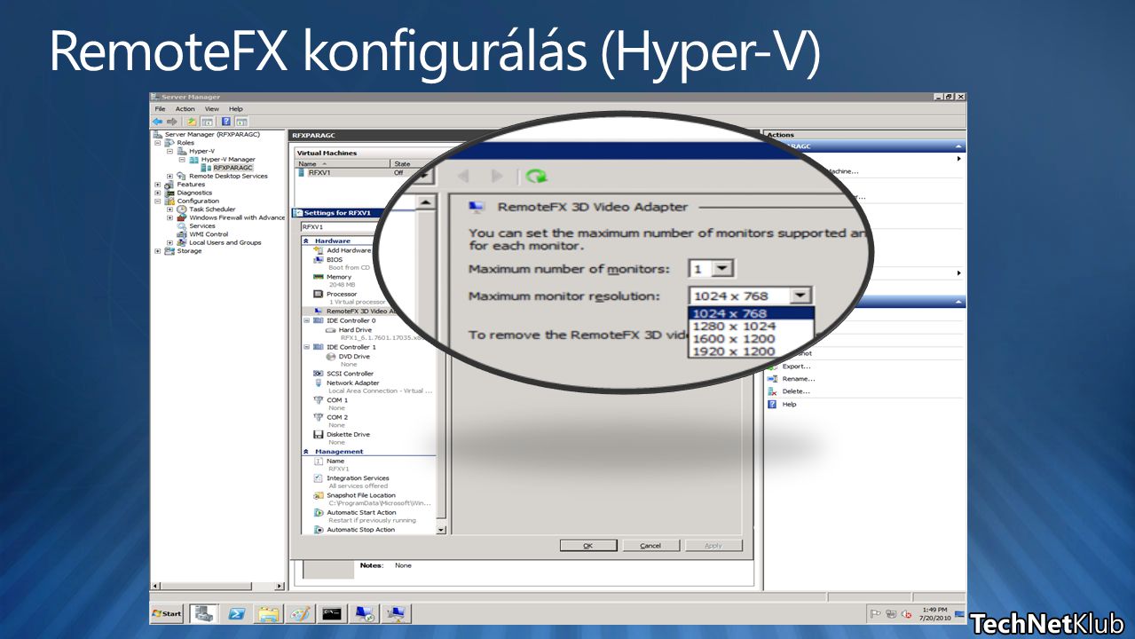 RemoteFX konfigurálás (Hyper-V)